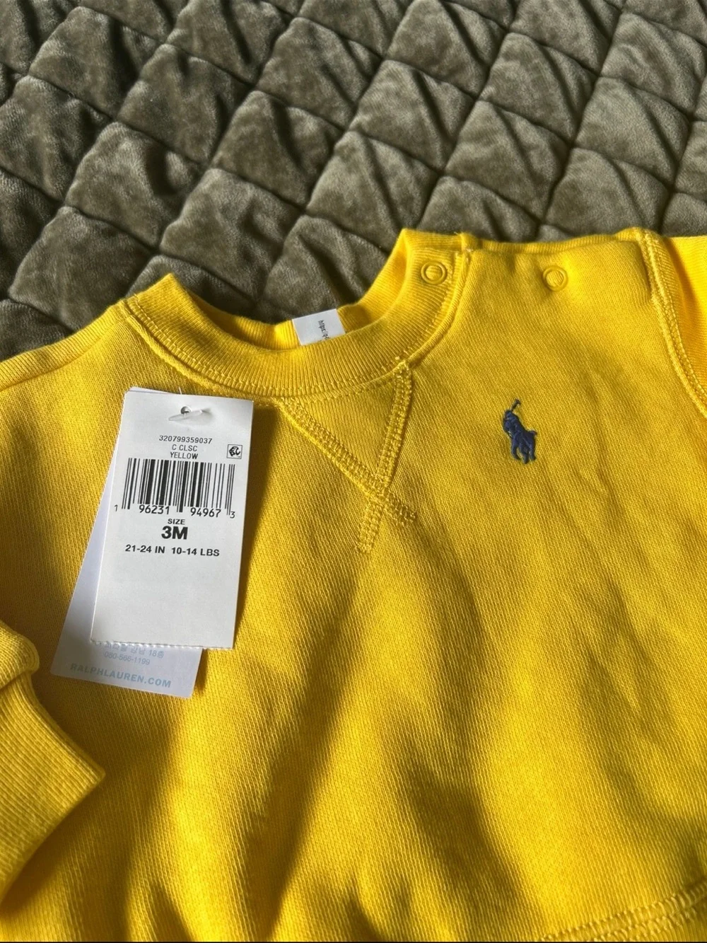 Ralph Lauren Yellow Baby Crewneck Sweatshirt with Navy Pony